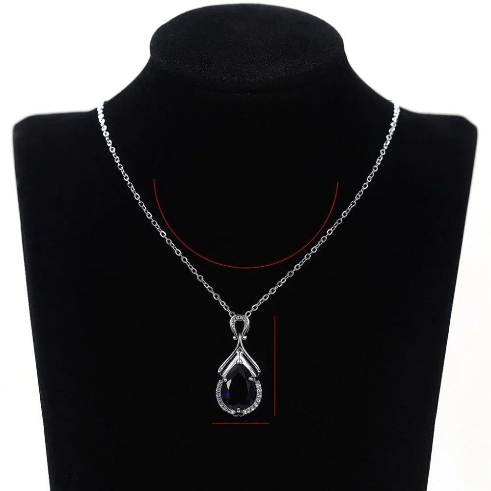 🎁 Silver Plating Blue Crystal Water Drop CZ Necklaces for Women, HA4470